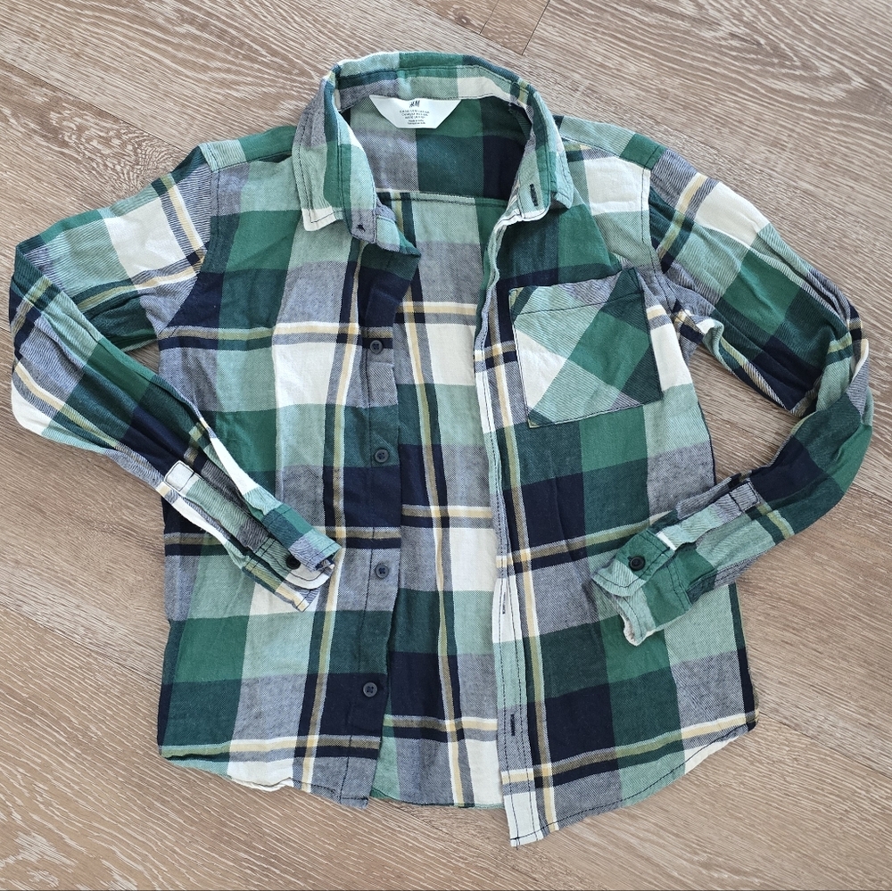 H&M Kids Green and Blue Plaid Button Down Shirt